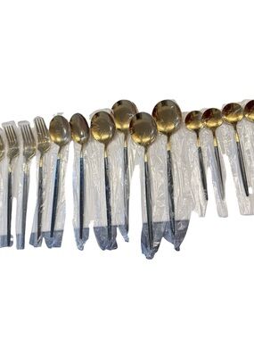 Gold and Black Stainless Steel Flatware Set of 24- Elegant Dining Spoons & Forks